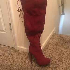 Brand New Never Worn Red Thigh High Boots